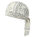 Elastische beige Paisley-Bandana-Kappe mit schwarzem Muster und verstellbaren Bändern - Beige