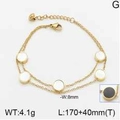 Bracciale a doppia catena dorata con cinque ciondoli a disco bianchi da 8 mm e regolabile - Oro