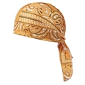 Senfgelber Paisley Durag mit klassischem weiß-schwarzem Bandana-Muster-Detail - Goldgelb