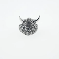 Vintage silver Nordic Viking warrior ring with horned helmet and textured beard details - US 7 / Antique Silver