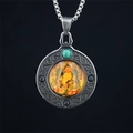 Vintage silver Thangka necklace with yellow Zambala portrait and turquoise accent - Style C Yellow Wealth God Pendant Only (Without Chain) (5296361994004)