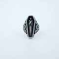 Anello gotico punk a forma di bara in lega d'argento con teschio e motivi vintage - Argento Retrò (Taglia 7)