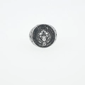 Vintage stainless steel wolf head ring for men with punk style geometric engravings - US 7 / Antique Silver