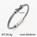 Bracciale rigido retrò in cavo d'acciaio con teschi e finitura in acciaio inossidabile - Doppio Teschio Cavo in Acciaio (Stile F)