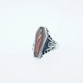 Gothic vampire coffin ring in vintage steel with orange resin and detailed relief - US 7 / Steel-Red