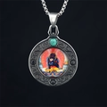 Ethnic style titanium steel necklace with circular Mahakala thangka pendant and turquoise - Black Wealth God Pendant Only (Without Chain) (5296361994012)