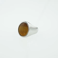Anello con sigillo in acciaio al titanio lucido con pietra occhio di tigre marrone - US 7 / Base Argento Occhio di Tigre (Fascia Argento Con Occhio di Tigre)