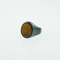 Men's polished black stainless steel signet ring featuring a round brown tiger eye stone - US 7 / Tiger Eye Black Band