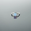 Vintage style silver ring featuring round aquamarine opal with twisted rope band design - US 4 / Blue