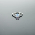 Elegant opal silver ring with light blue stone and pave diamonds on dark background - US 4 / Blue Opal Ring