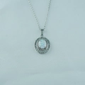 Elegant titanium steel necklace featuring a white oval opal pendant with Greek key pattern - Greek Key Style (D) / Pendant with Necklace / White