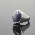 Anello vintage in acciaio inossidabile con grande pietra occhio di gatto grigio-blu - Base Argento Occhio di Gatto Grigio / Misura 7