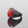Men's vintage gunmetal signet ring with a large oval red cabochon stone inlay - US 7 / Black Base Red Glass Stone
