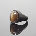 Retro black stainless steel ring for men and women featuring an oval tiger eye stone inlay - US 7 / Black Base Coffee Stone