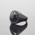 Minimalist black stainless steel ring featuring a large oval onyx stone on reflective surface - US 7 / Black Base Black Stone