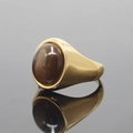 Vintage gold stainless steel ring featuring a large oval brown tiger eye gemstone - US 7 / Gold Base Coffee Stone