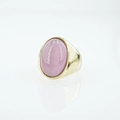 Anello in acciaio al titanio dorato con grande pietra occhio di gatto rosa e riflesso - Taglia 7 / Rosa (Base Oro)