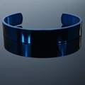 Polished blue stainless steel cuff bracelet with a mirror finish on a reflective background - Men's (Large) / Blue