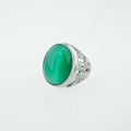 Anello retrò in acciaio al titanio con gemma verde occhio di gatto e design traforato - US 7 / Verde / Argento