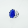 Anello vintage in titanio con grande gemma blu occhio di gatto e filigrana in argento - US 7 / Blu / Argento