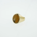 Polished gold men's signet ring featuring a natural oval tiger eye stone inlay - US 7 / Tiger Eye Gold Band