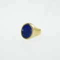 Polished gold titanium steel signet ring with oval blue lapis lazuli stone for men - US 7 / Lapis Lazuli Gold Band