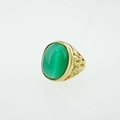 Bague vintage en acier titane doré avec une pierre oeil-de-chat verte ovale - Vert / Or