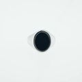 Silver titanium steel signet ring with oval black onyx gemstone in a minimalist design - US 7 / Lapis Lazuli Black Band