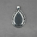 Vintage teardrop necklace in stainless steel with filigree edge and dark textured stone - Pendant Only (No Chain)