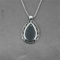 Titanium steel box chain necklace with a dark textured teardrop pendant in silver finish - Pendant + Matching Chain