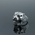 Anillo de cabeza de tigre retro de acero inoxidable para hombre con escultura de animal - US 7 / Color Acero