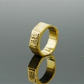 Anello con sigillo dorato da uomo con il carattere cinese Cai e dettagli testurizzati lucidi - US 7 / Stile "Fortuna" / Oro