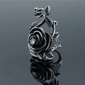 Klassischer Edelstahl-Rosenring mit Zirkonia im Vintage-Gothic-Stil für Damen - US 6 / Antik Silber