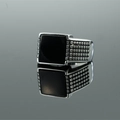 Mens vintage silver stainless steel signet ring featuring a large square black agate stone - US 7 / Black Stone