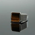 Men's vintage stainless steel ring with square tiger eye stone and grid texture - US 7 / Tiger Eye Stone