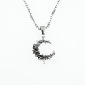Gothic crescent moon pendant necklace with thorns and stainless steel chain - Pendant + Matching Chain