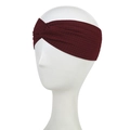 Solid burgundy knitted twist headband for women made of textured waffle fabric - Burgundy
