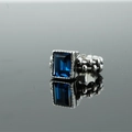 Vintage roestvrijstalen ring met rechthoekige blauwe edelsteen en zilveren afwerking - 7 / Diepblauwe Steen