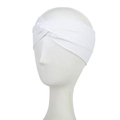 Detailed view of ivory white knotted headband showing the elastic ribbed fabric texture - White