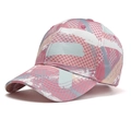 Close-up of pink and blue abstract camo pattern on baseball cap with twill texture - 55-58cm / Pink