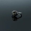 Vintage silver ring with a faceted dark grey gemstone and intricate engraved pattern - US 6 / Grey Gemstone Ring