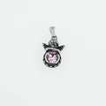 Retro-Engel-Anhänger aus Edelstahl mit einem runden rosa Kristall und Stern-Ausschnitten - Rosa Strass Anhänger Ohne Kette