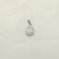 Titanium steel necklace with oval opal pendant and white zircon halo in silver finish - Sunflower Style (A) / Pendant Only (No Chain) / White