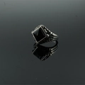 Vintage men's stainless steel ring featuring a square black onyx stone and engraved texture - US 7 / Black Onyx Style