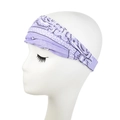 Detail of lavender paisley elastic headband featuring soft cotton texture on a mannequin - Light Purple