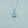 Silver-plated titanium steel necklace with an oval light blue opal floral pendant - Sunflower Style (A) / Pendant with Necklace / Blue