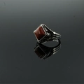 Vintage men's stainless steel ring with square red goldstone and oxidized finish - US 7 / Orange Sandstone Style