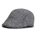 Classic black and white herringbone beret flat cap for men with premium wool texture - One Size / Black and White