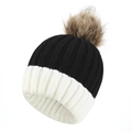 Damen Strickmütze mit Bommel in Schwarz-Weiß-Kontrast für winterliche Wärme - Kindergröße / Schwarz Color Block