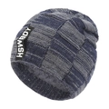 Berretto invernale in maglia da donna con motivo a scacchi blu e fodera in pile calda - Taglia unica / Blu navy